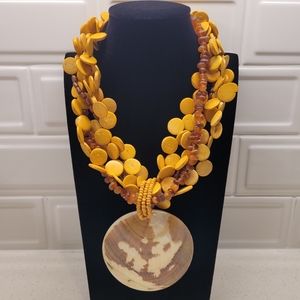 Wood, beads and shell necklace
